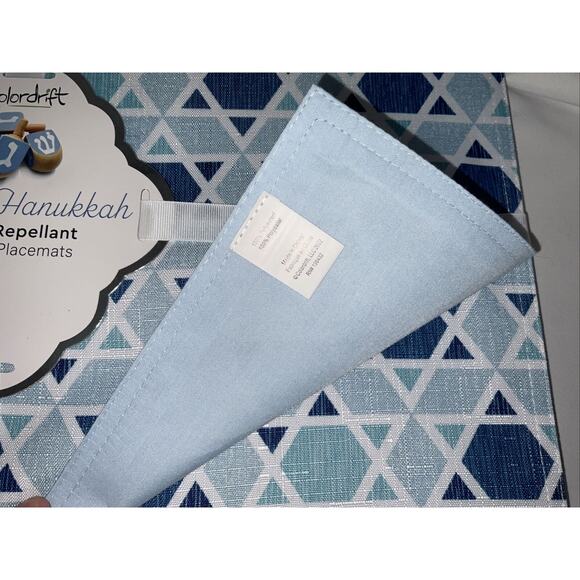NEW COLORDRIFT HANUKKAH PLACEMATS STAR OF DAVID MENORAH WATER REPELLENT SET/4 - Picture 6 of 6